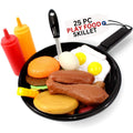 25 PCS Play Food Kids Toy Set with Frying Pan Skillet and Spatula - Kitchen Cooking Pretend Play Toy Grill Set for Toddlers Kids