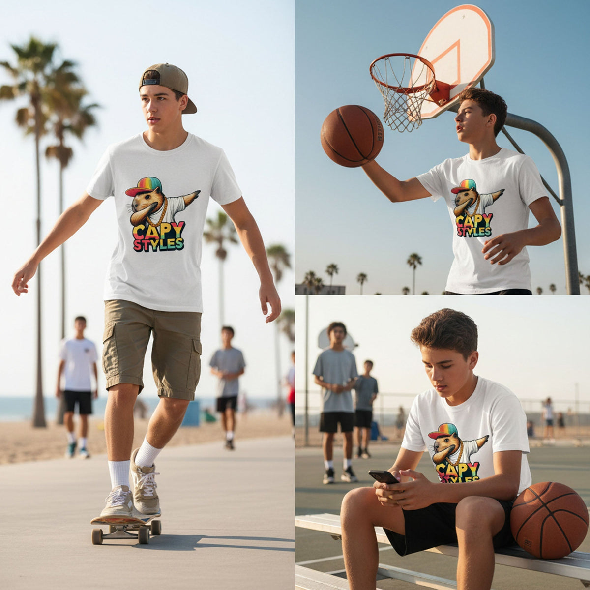 Capybara Graphic T Shirt Capy Styles Streetwear Skating Casual Tee