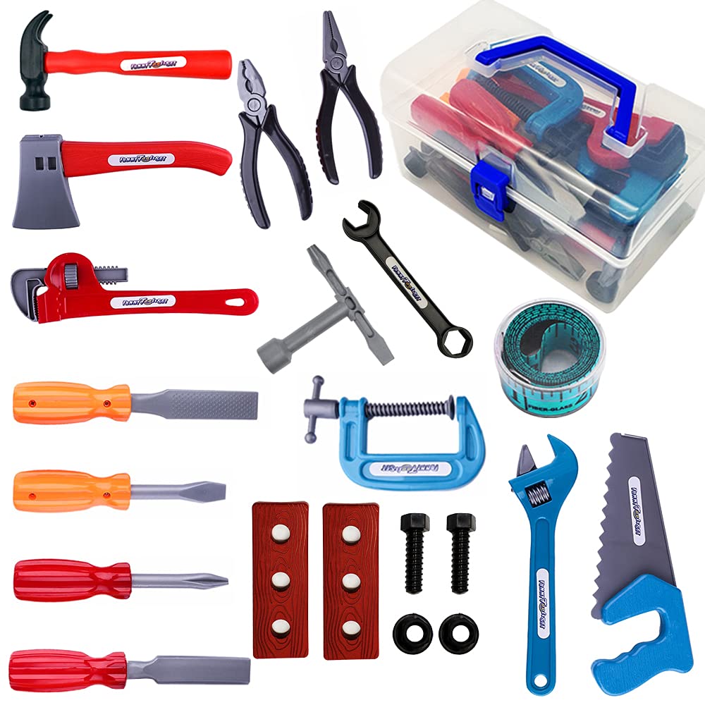 KEJIH 21 Pieces Kids Toy Tool Set and Power Play Tools Construction Toys Working Tools Educational Pretend Role Play Set with a Handy Storage Box and Portable Sturdy Ideal Gifts Toolkit for Toddlers