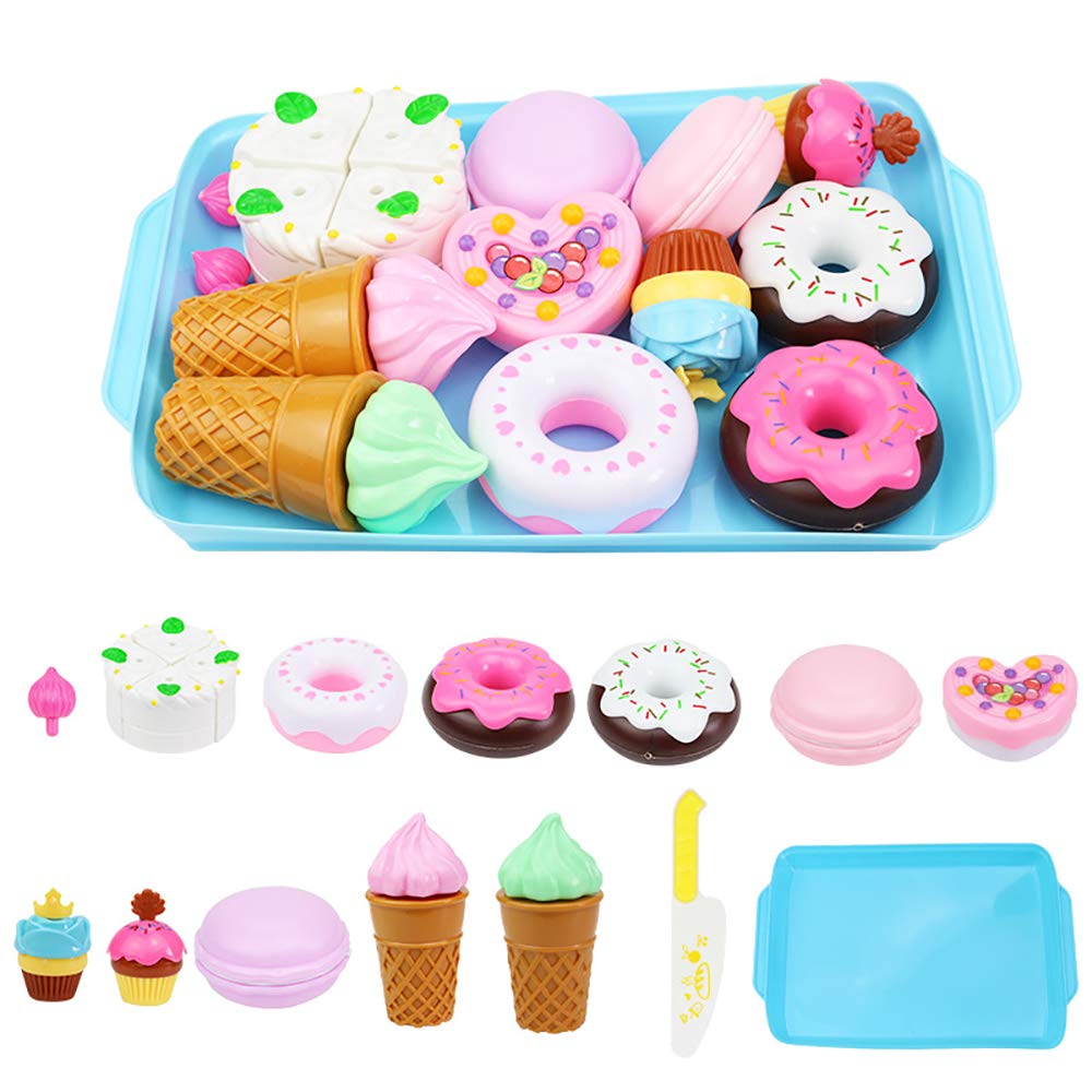 Elitoky Play Food Sets for Kids Kitchen - Kitchen Accessories for Kids - Toy Food - Pretend Play Plastic Desserts Cake Ice Cream and Donuts - Educational Toy Gift for Toddler Boys Girls Kids